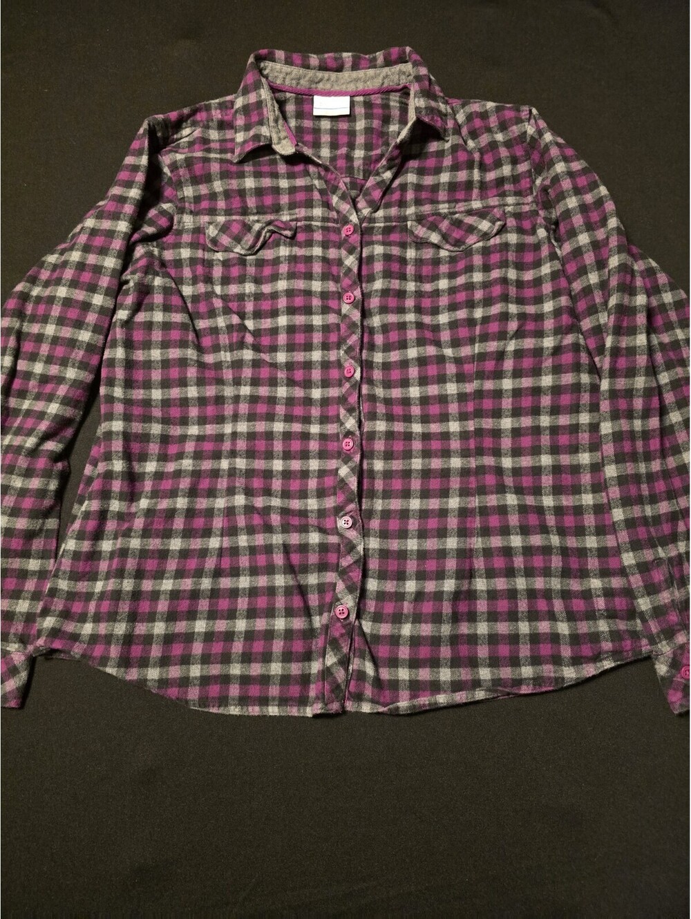 Columbia Womens XL Purple Plaid Flannel Style Button Down Shirt Outdoor Camping